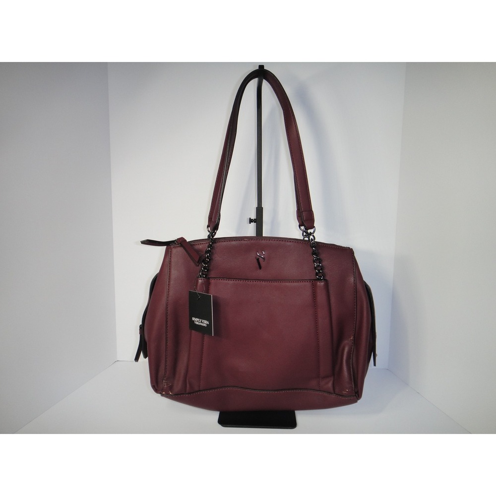 Simply Vera Vera Wang Rockbridge Burgundy Faux Leather Chain Shoulder Bag NWT